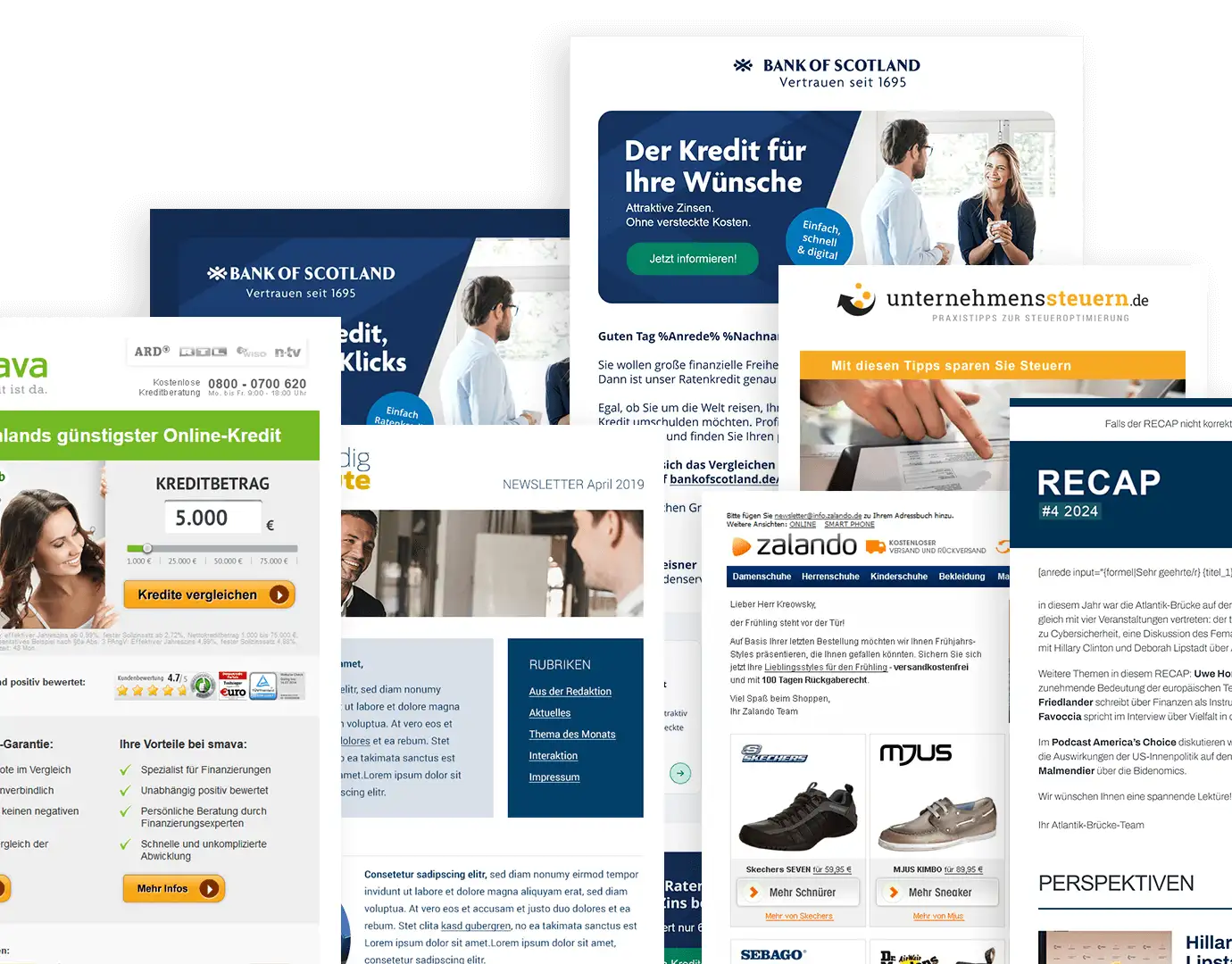 Kreative Newsletter Gestaltung für verschiedener Kunden